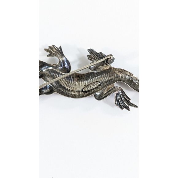 Lizard Shaped Sterling Silver Brooch - Reptile Dragon Pin - Southwestern - Picture 10 of 11